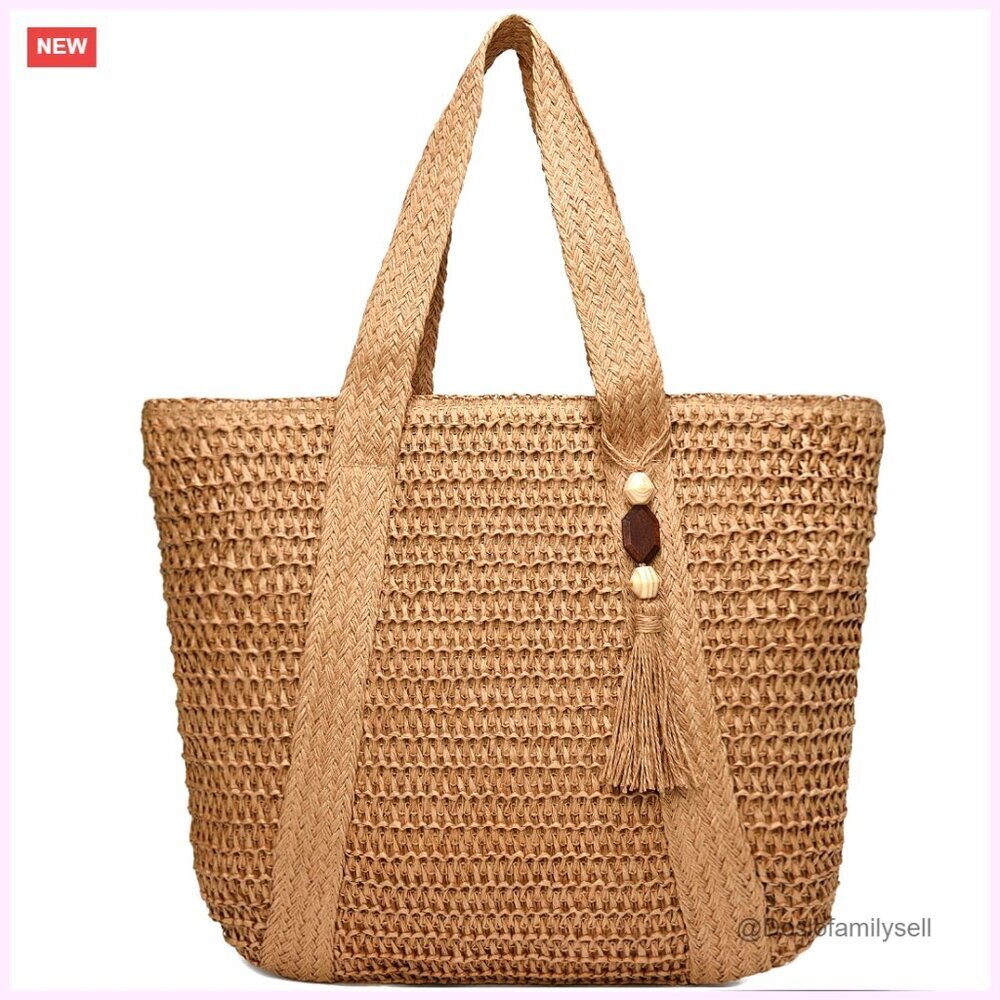 Straw Woven Beach Tote Bag Large Shoulder Handbag Foldable Vacation